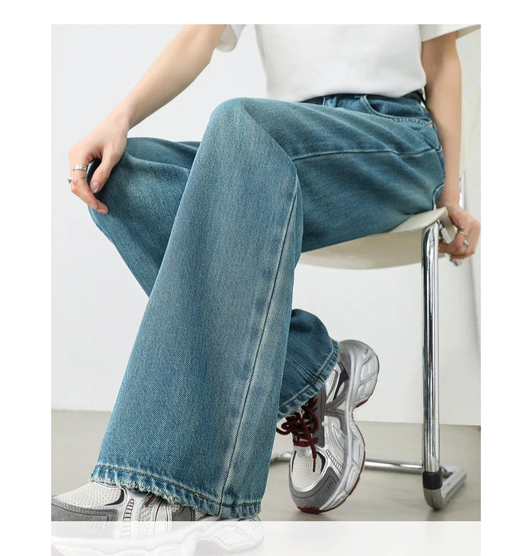 Sentubila calças jeans femininas de algodão 2025 primavera moda reta vintage denim cintura alta comprimento total bolsos calças w51n58827
