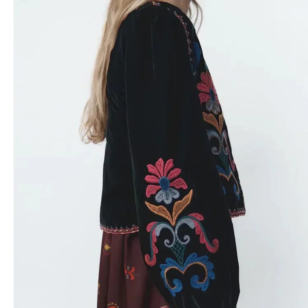 Xeseay jaqueta de inverno feminina 2022 casaco bordado manga longa outerwear o pescoço vintage ponto aberto casual veludo cintura casaco