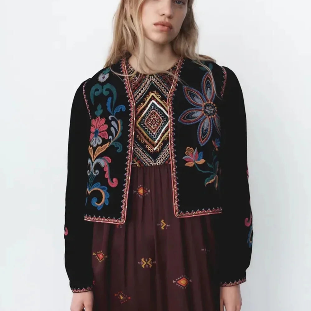Xeseay jaqueta de inverno feminina 2022 casaco bordado manga longa outerwear o pescoço vintage ponto aberto casual veludo cintura casaco