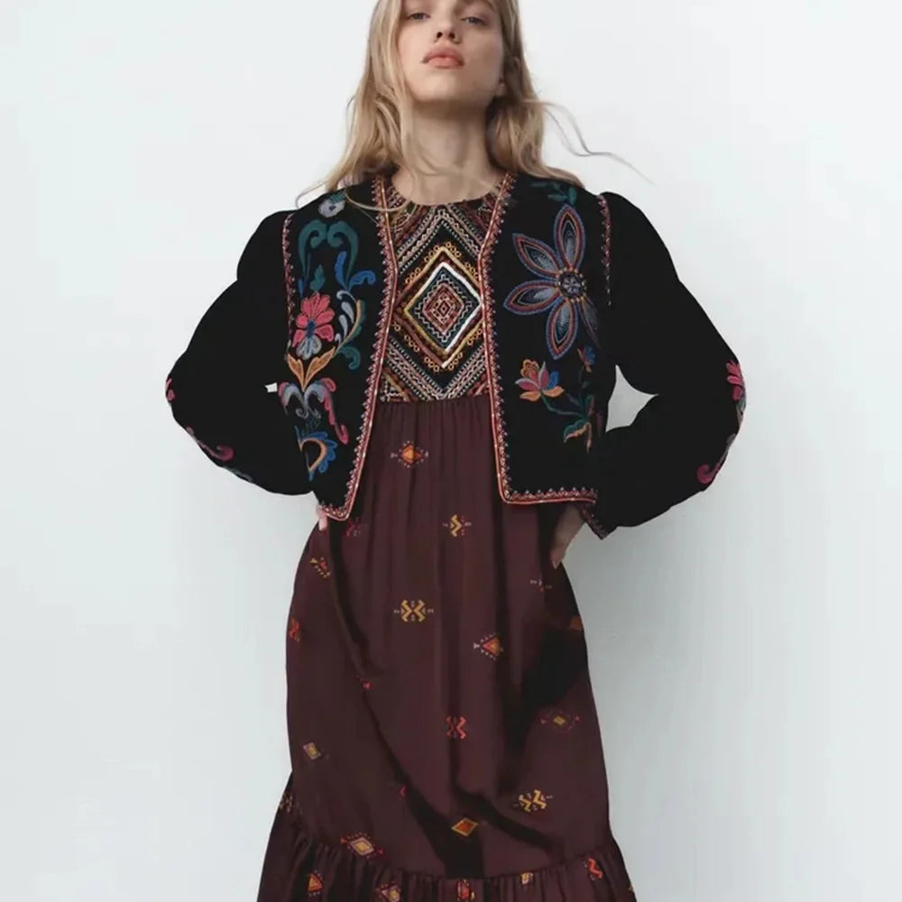 Xeseay jaqueta de inverno feminina 2022 casaco bordado manga longa outerwear o pescoço vintage ponto aberto casual veludo cintura casaco