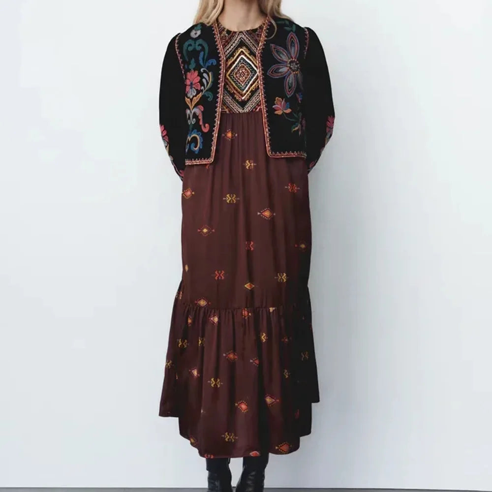Xeseay jaqueta de inverno feminina 2022 casaco bordado manga longa outerwear o pescoço vintage ponto aberto casual veludo cintura casaco