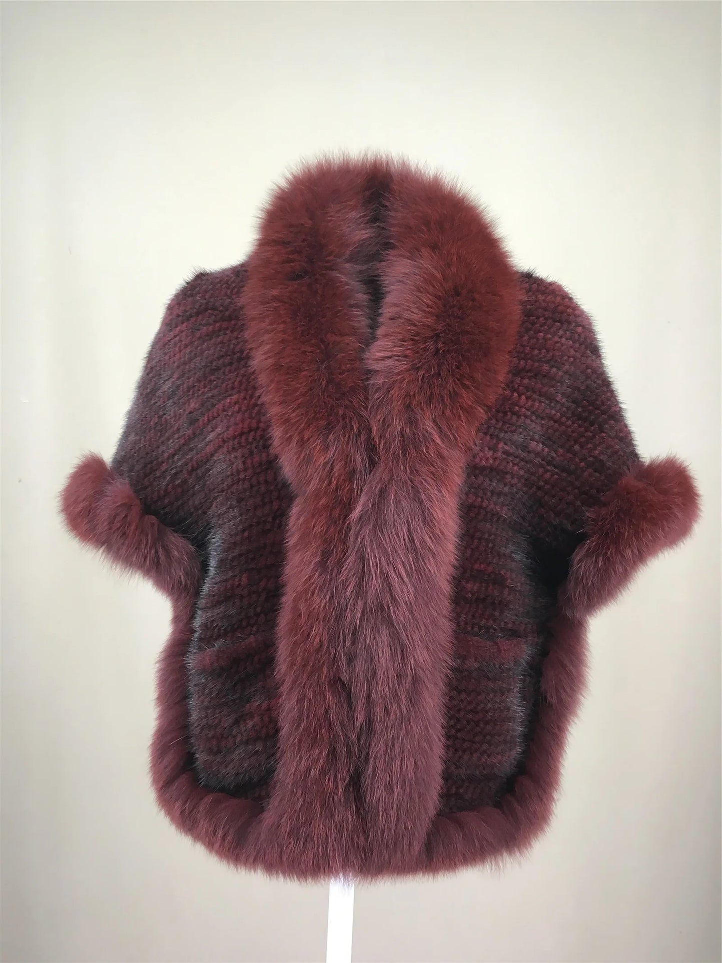 Xale de tricô de pele de vison real com gola de corte de pele de raposa, estola de capa frontal, xale branco coreano peludo luxuoso, inverno