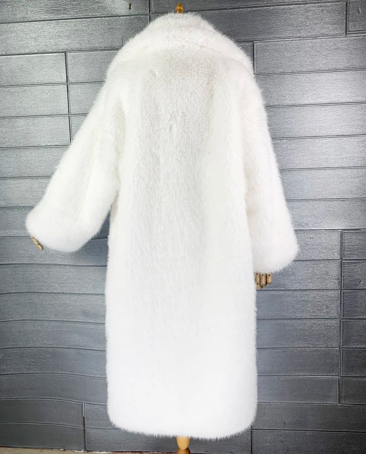 Lautaro inverno longo oversized rosa grosso quente macio desgrenhado fofo casaco de pele do falso feminino bolsos lapela solto doce bonito moda 2022
