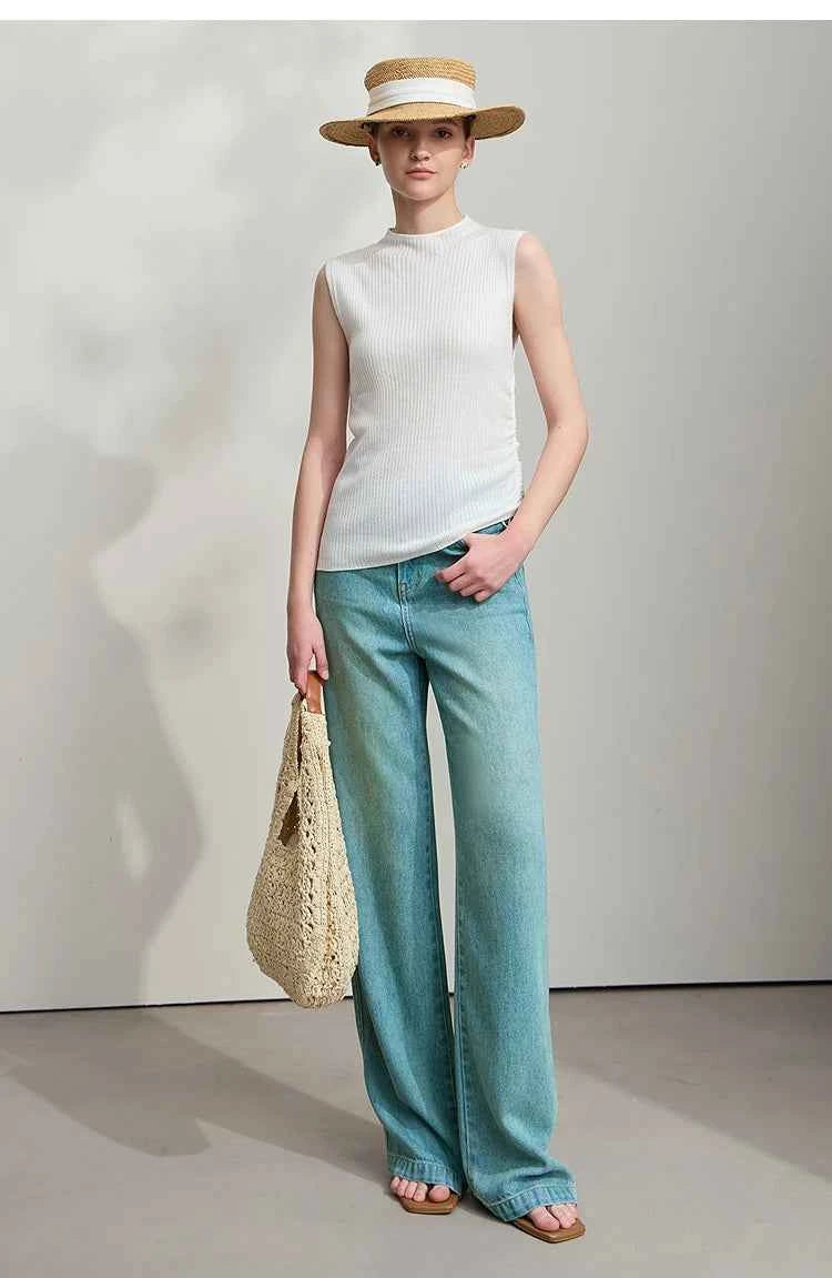 Calça Wide Leg Feminina Élise Soft Denim – Leveza Elegante que Transforma Sua Presença
