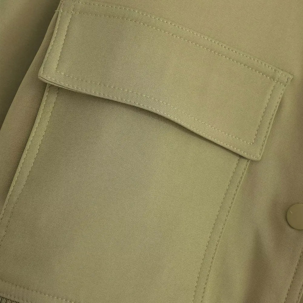 Trza moda feminina com bolsos jaqueta bomber casacos vintage manga longa botão frontal casual feminino outerwear chiques topos