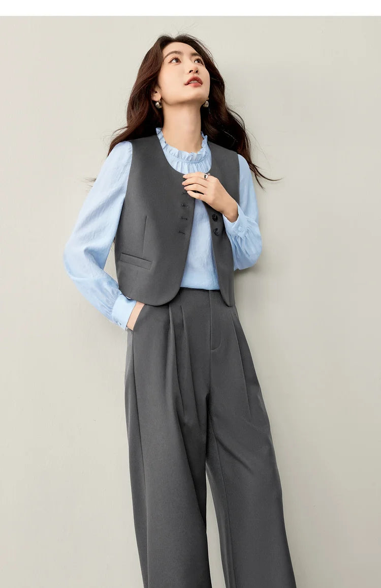 Sentubila terno feminino 3 peças jaqueta formal colete calças feminino conjunto de trabalho de negócios plissado pulôver blazer conjunto 153za1930