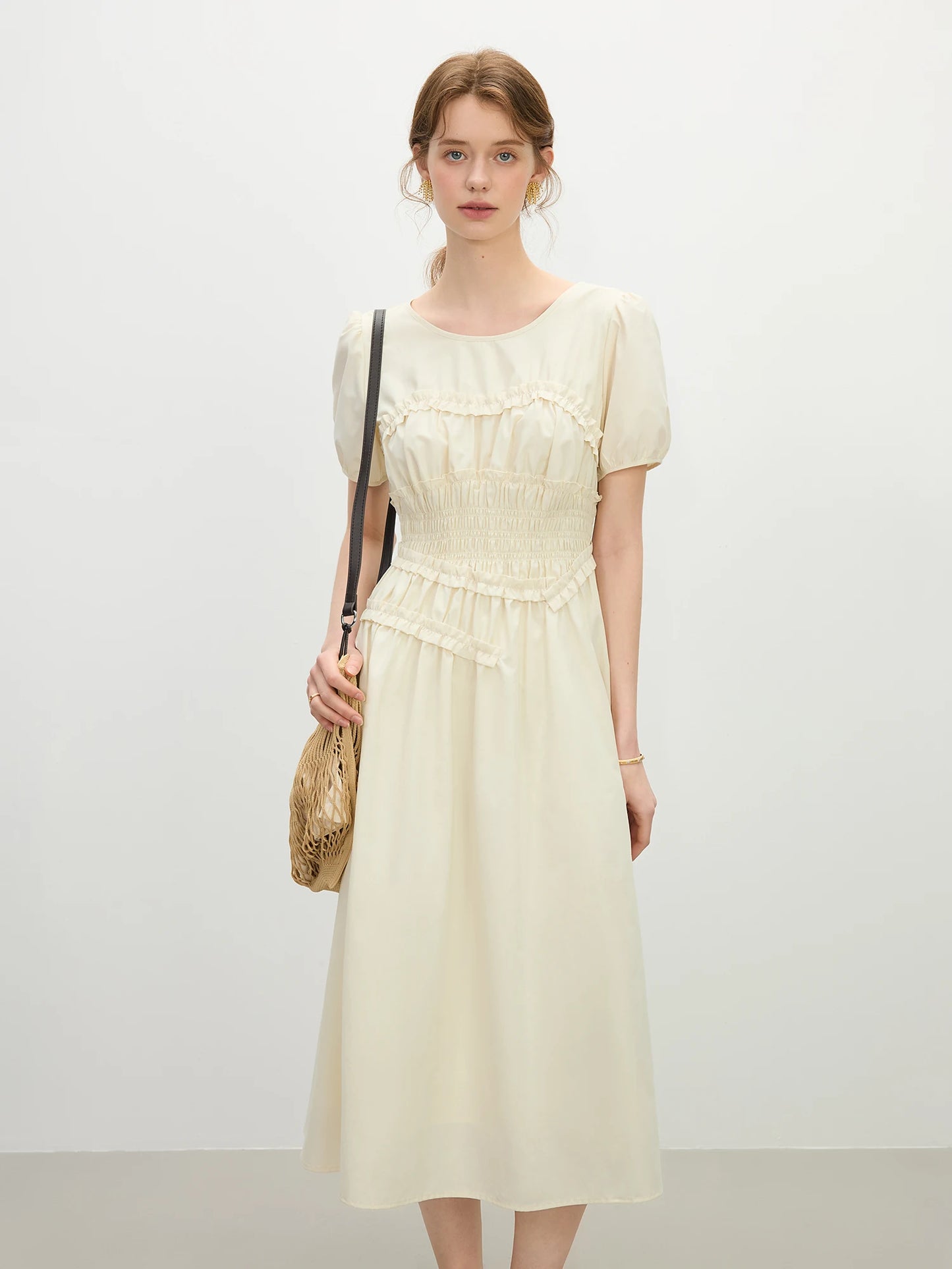 Fsle francês elegante estilo hepburn midi vestido para o sexo feminino 2025 verão nova chegada vestido fino roupas de temporada de férias 25fs12421