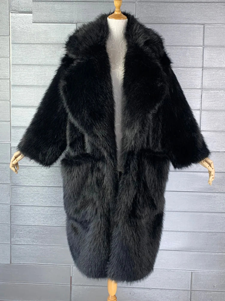 Lautaro inverno longo oversized rosa grosso quente macio desgrenhado fofo casaco de pele do falso feminino bolsos lapela solto doce bonito moda 2022