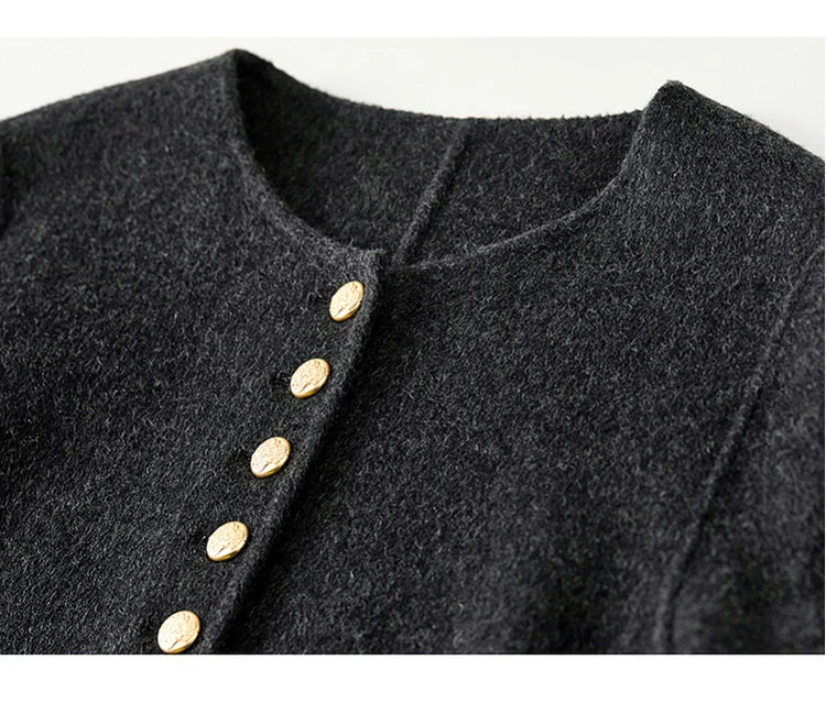 Sentubila casaco de lã de luxo para mulheres 2024 inverno gola redonda reta único breasted roupas femininas de alta qualidade w44o56591