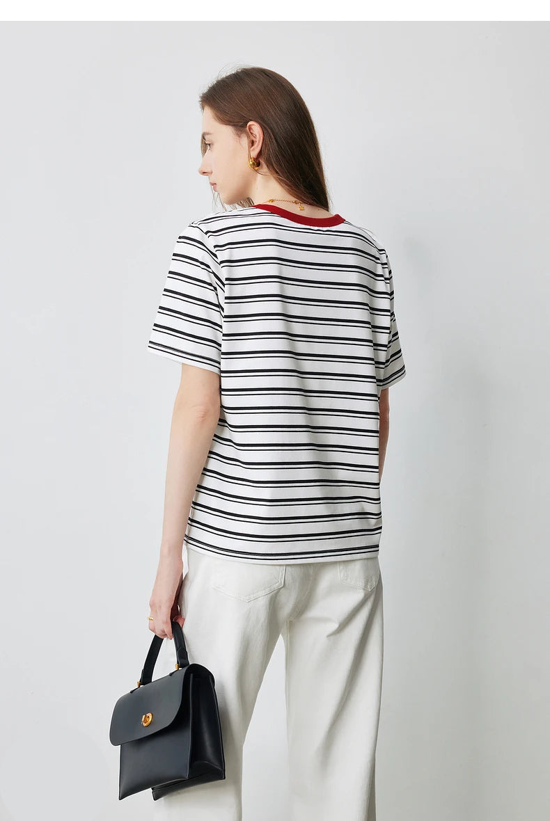 TOYOUTH-camiseta listrada de manga curta feminina, blusa com gola redonda, novo estilo de Academia, verão 2022