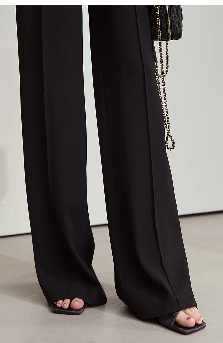 Calça Feminina Brooklin Elegance – Cintura Alta, Corte Largo e Estilo Minimalista ( Preta ) - AlmaChic