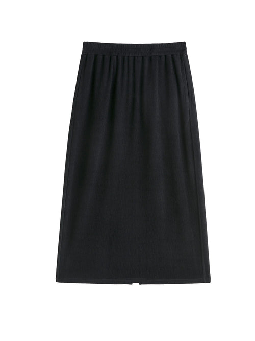 DUSHU-Conjunto de saia preta feminina, parte superior do pescoço, divisão irregular, elástico na cintura, saia longa, temperamento, manga longa, 24DH83004