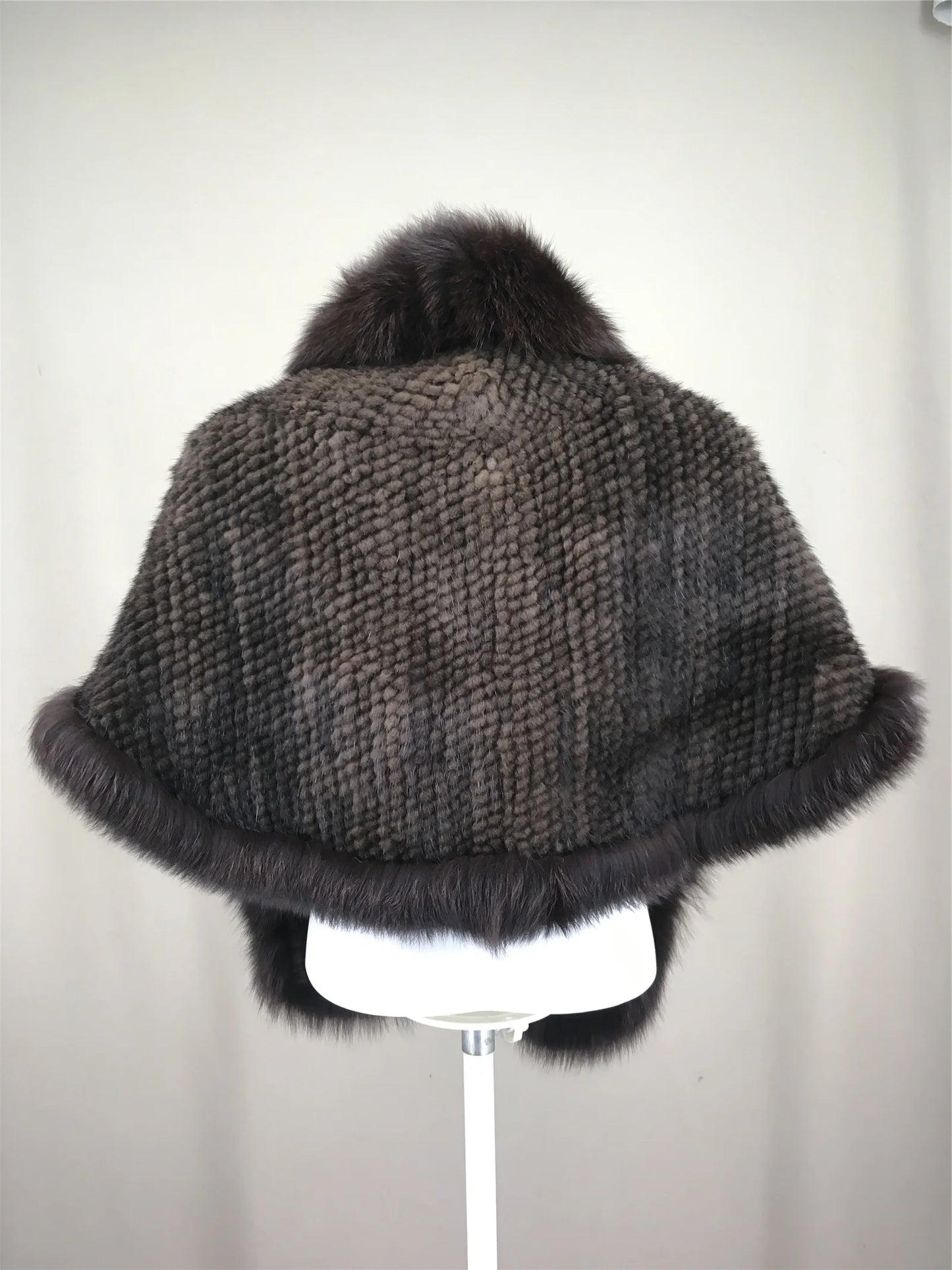 Xale de tricô de pele de vison real com gola de corte de pele de raposa, estola de capa frontal, xale branco coreano peludo luxuoso, inverno