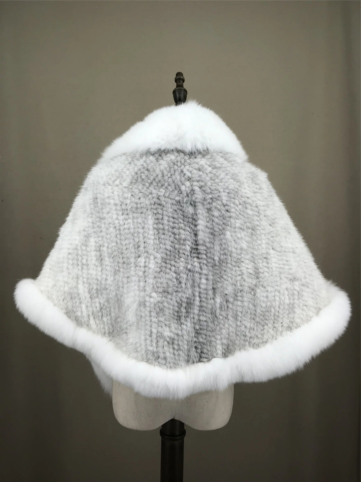 Xale de tricô de pele de vison real com gola de corte de pele de raposa, estola de capa frontal, xale branco coreano peludo luxuoso, inverno