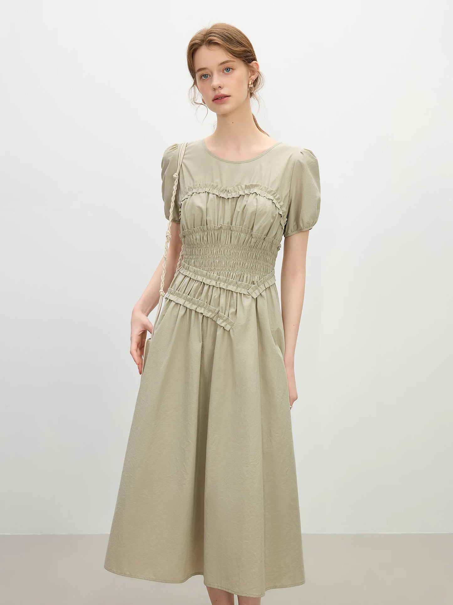 Fsle francês elegante estilo hepburn midi vestido para o sexo feminino 2025 verão nova chegada vestido fino roupas de temporada de férias 25fs12421