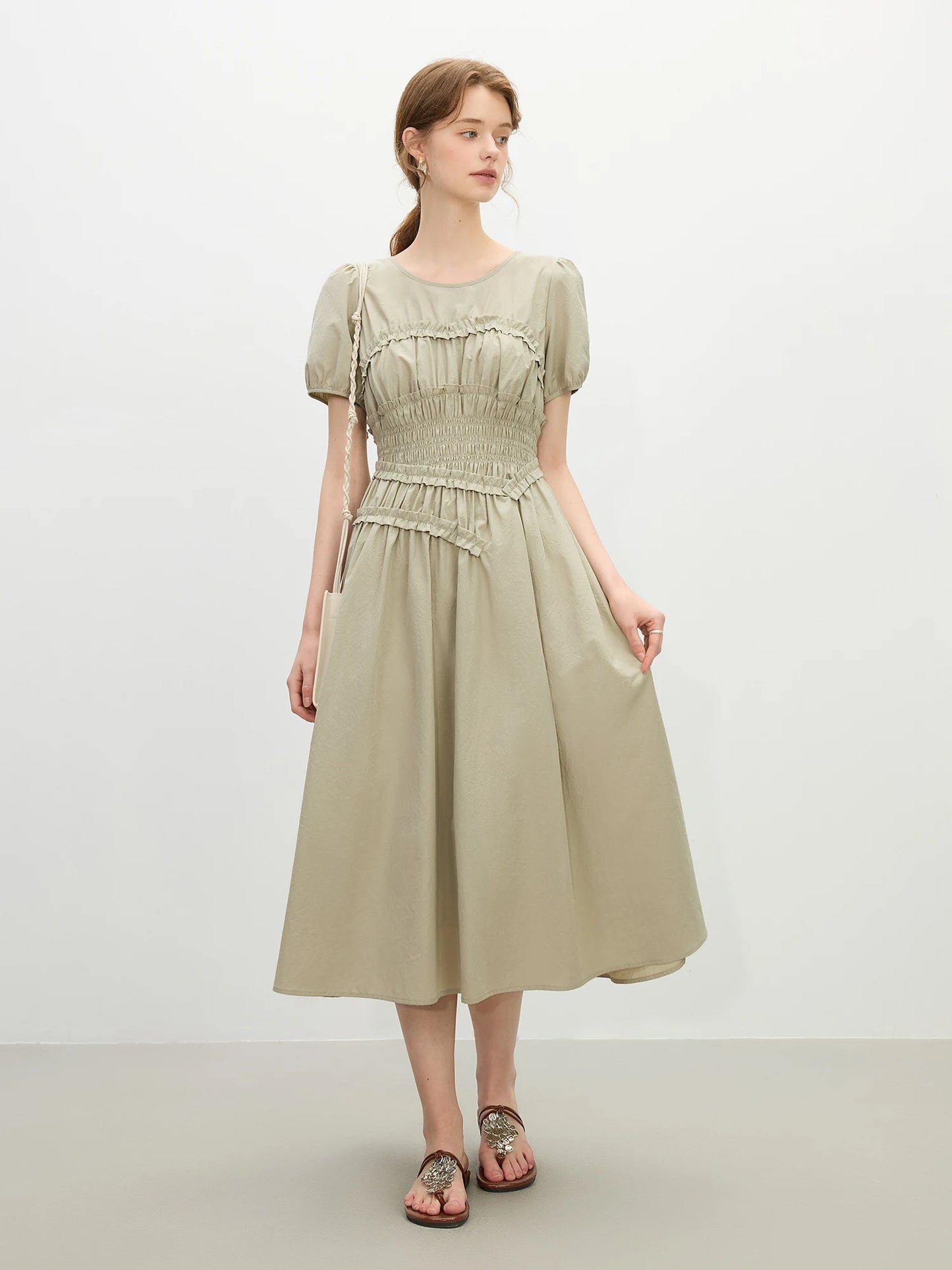 Fsle francês elegante estilo hepburn midi vestido para o sexo feminino 2025 verão nova chegada vestido fino roupas de temporada de férias 25fs12421