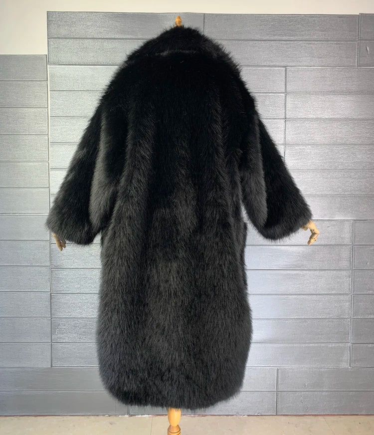 Lautaro inverno longo oversized rosa grosso quente macio desgrenhado fofo casaco de pele do falso feminino bolsos lapela solto doce bonito moda 2022