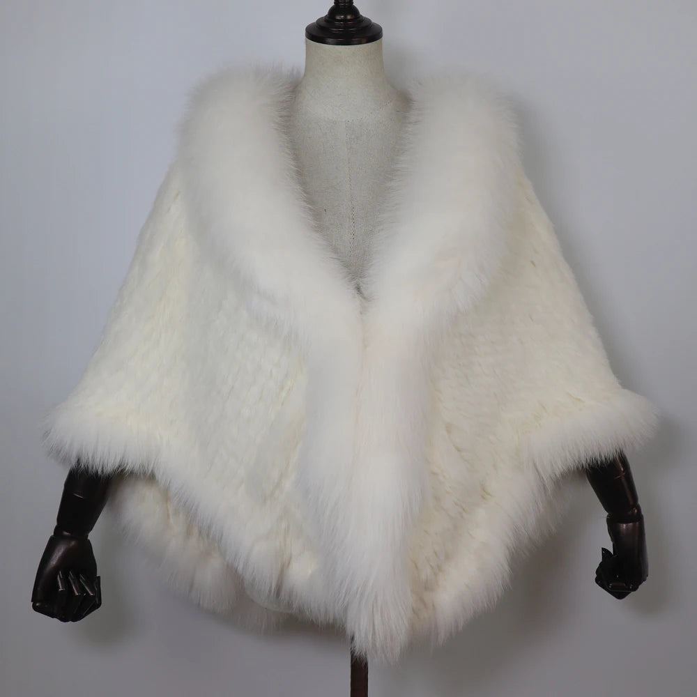 100% de piel de conejo auténtica para mujer, bufanda con cuello de piel de zorro, Poncho de piel de conejo tejido cálido para invierno, accesorios de moda para fiesta para niñas