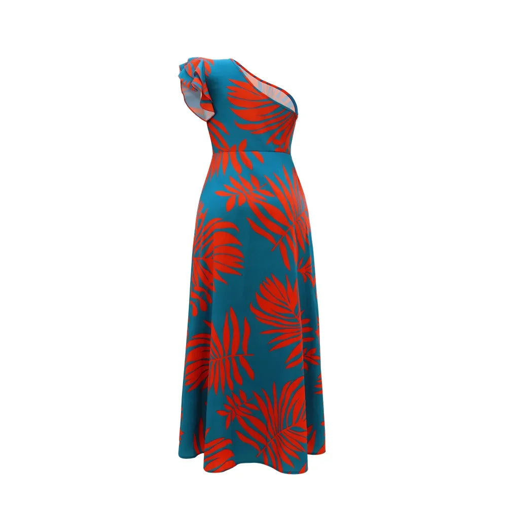 Elegante vestido longo feminino, fenda lateral alta sexy, ombro semi-off, vestido de noite para mulheres europeias e americanas