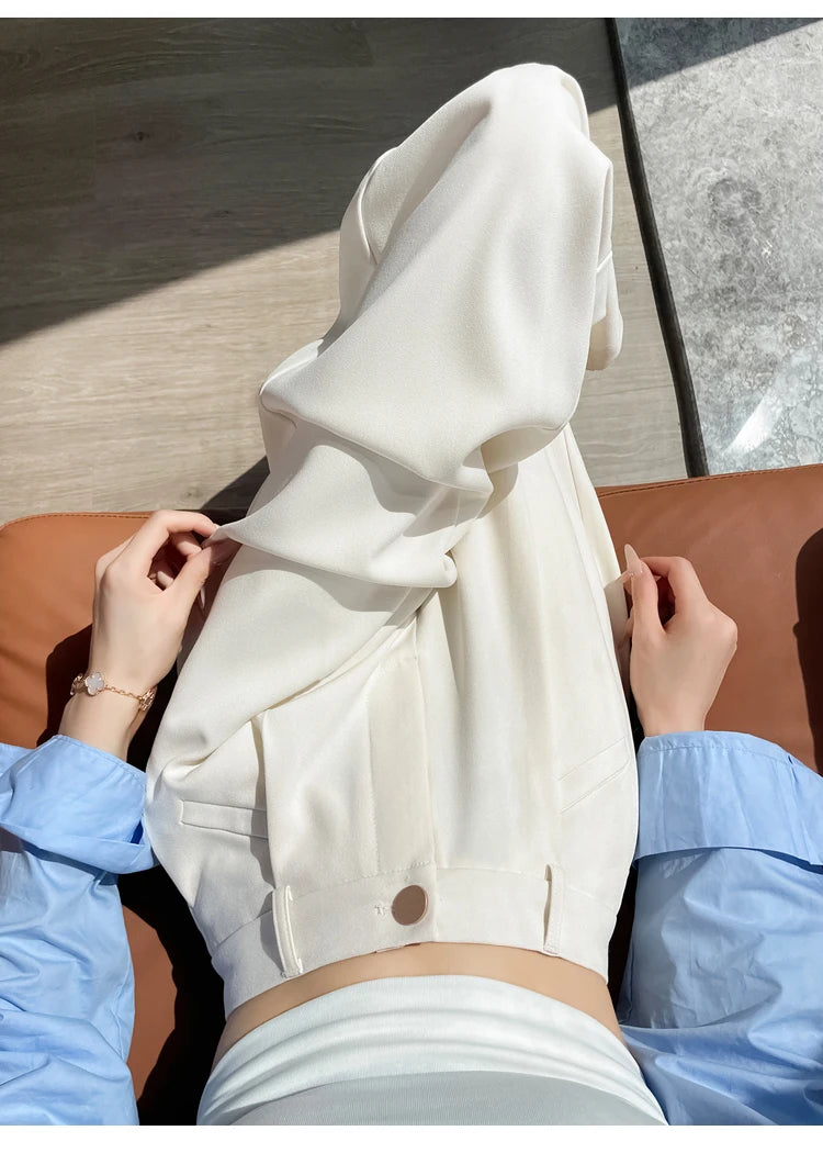 Seoulish-Calça de perna larga feminina, calça feminina elegante, monocromática, casual, solta, escritório, comprimento total, coreano, botão, Novo, Outono, 2022
