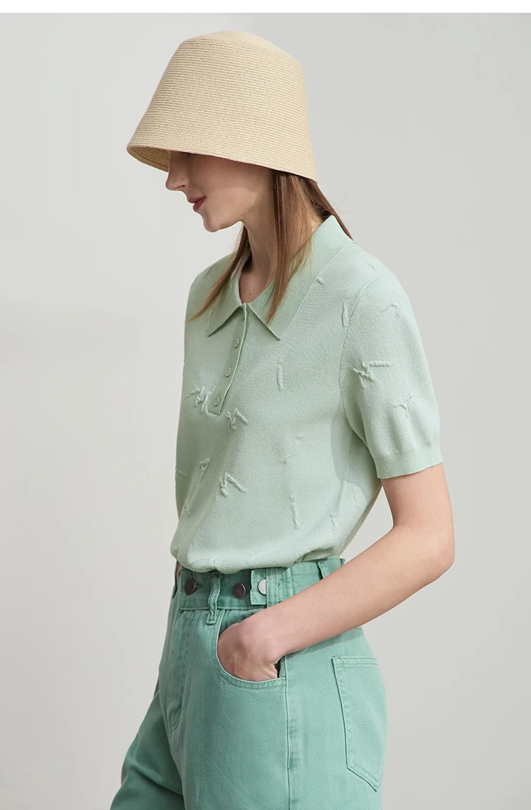 Blusa Feminina Social Elena Polo – Jacquard Minimalista em Viscose Premium - AlmaChic