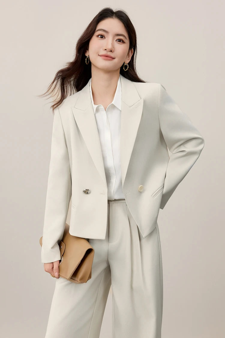 Sentubila blazer e calças terno 2025 acolchoado ombro superior calças de perna larga senhora define feminino trabalho wear 2 peça set153ze1874