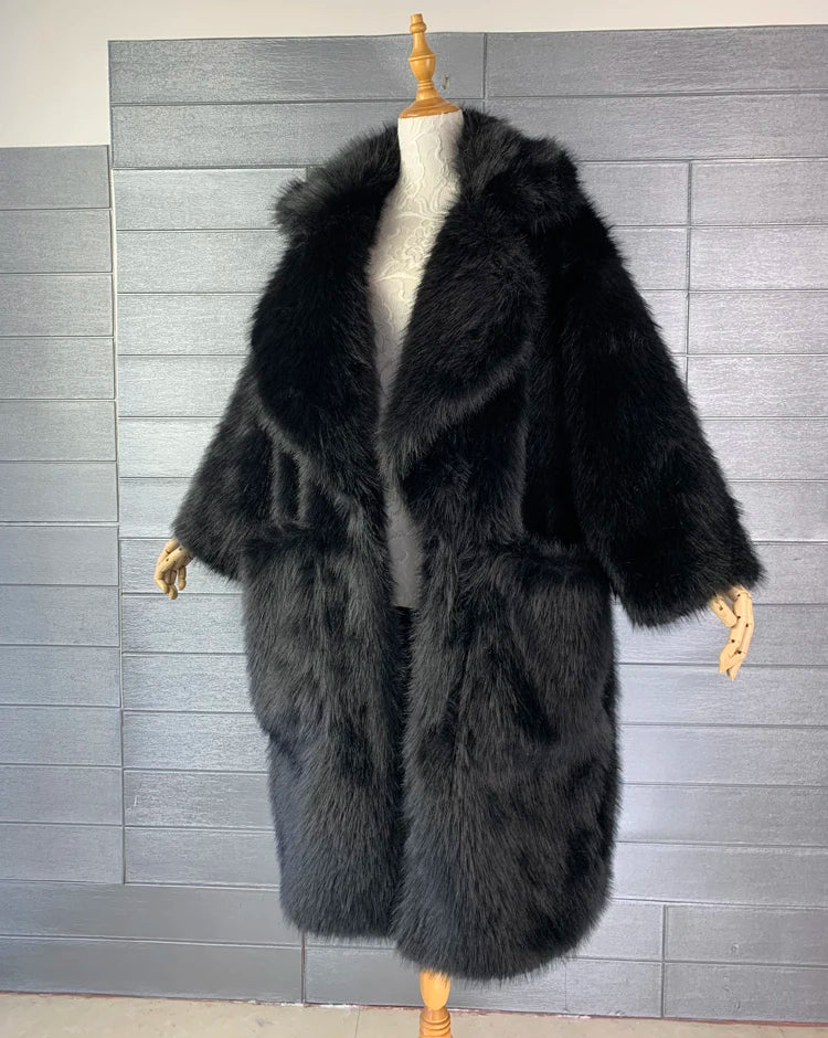 Lautaro inverno longo oversized rosa grosso quente macio desgrenhado fofo casaco de pele do falso feminino bolsos lapela solto doce bonito moda 2022