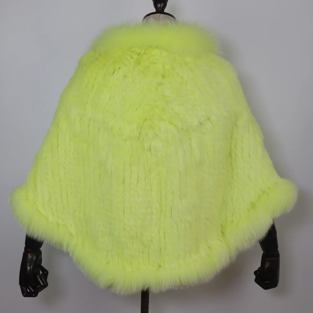 100% de piel de conejo auténtica para mujer, bufanda con cuello de piel de zorro, Poncho de piel de conejo tejido cálido para invierno, accesorios de moda para fiesta para niñas