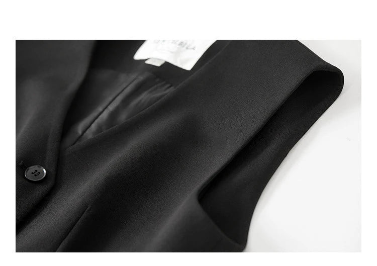 Sentubila mulher 3 peça conjunto roupas 2025 outono moda escritório wear preto colete blazer jaquetas perna larga calça conjunto 141z53019