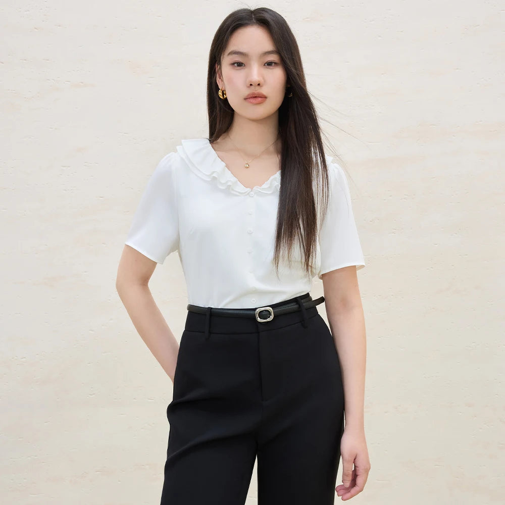 Camisa Chiffon Manga Curta Celine - AlmaChic