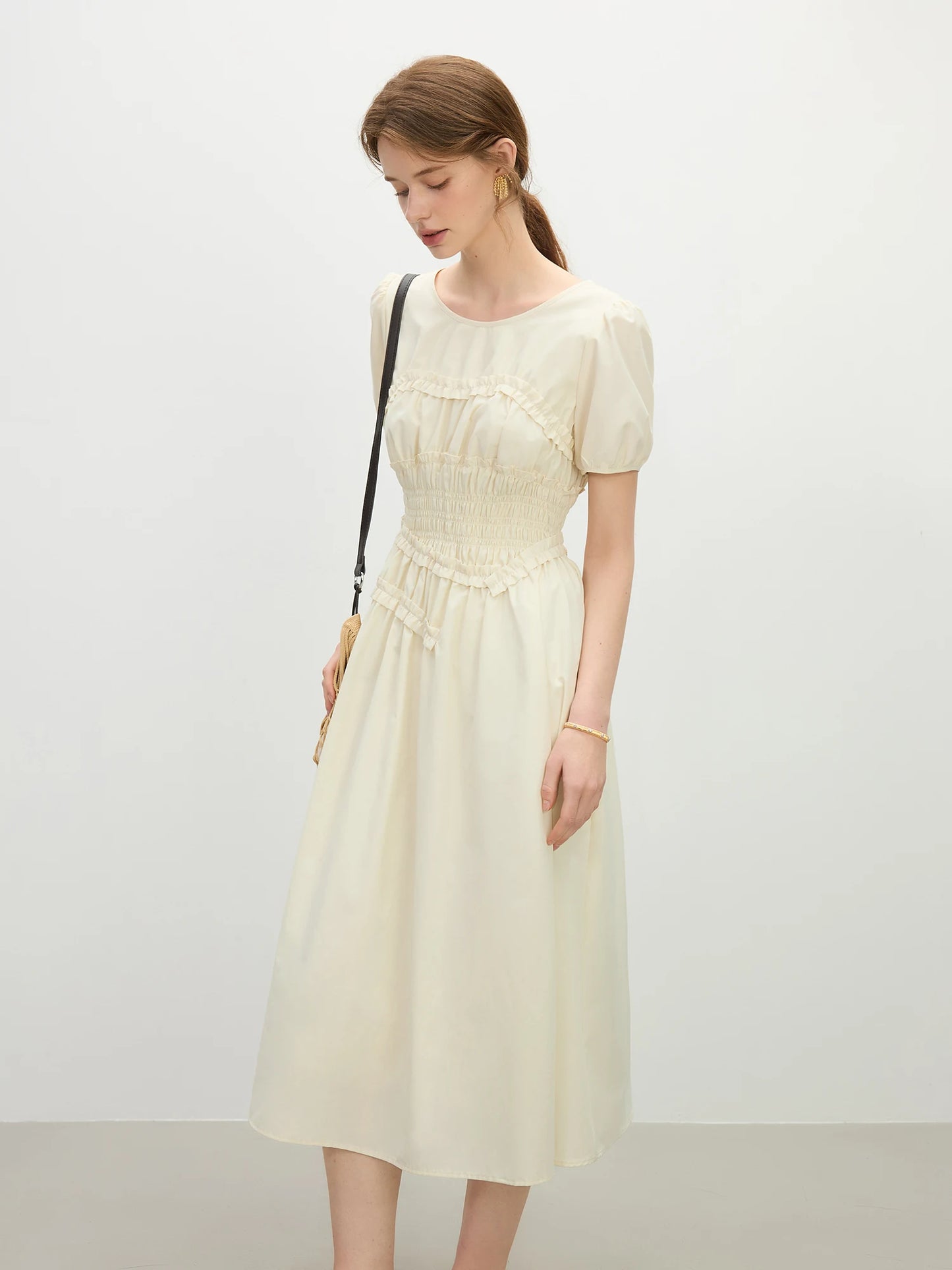 Fsle francês elegante estilo hepburn midi vestido para o sexo feminino 2025 verão nova chegada vestido fino roupas de temporada de férias 25fs12421