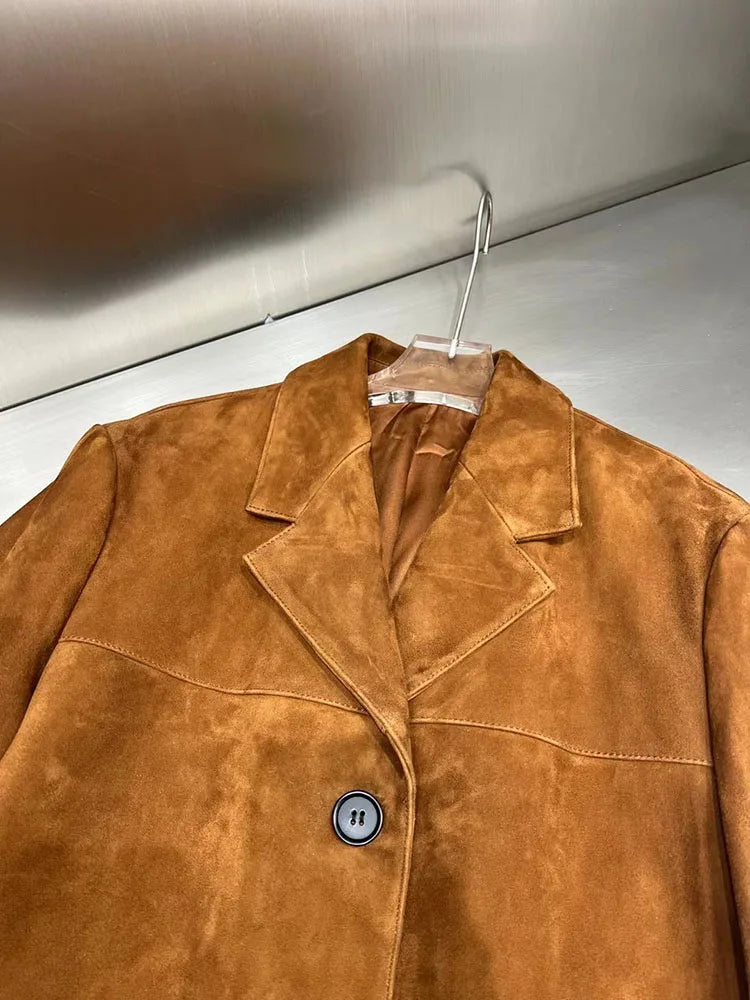 Blazer em Couro de Camurça Aria - AlmaChic