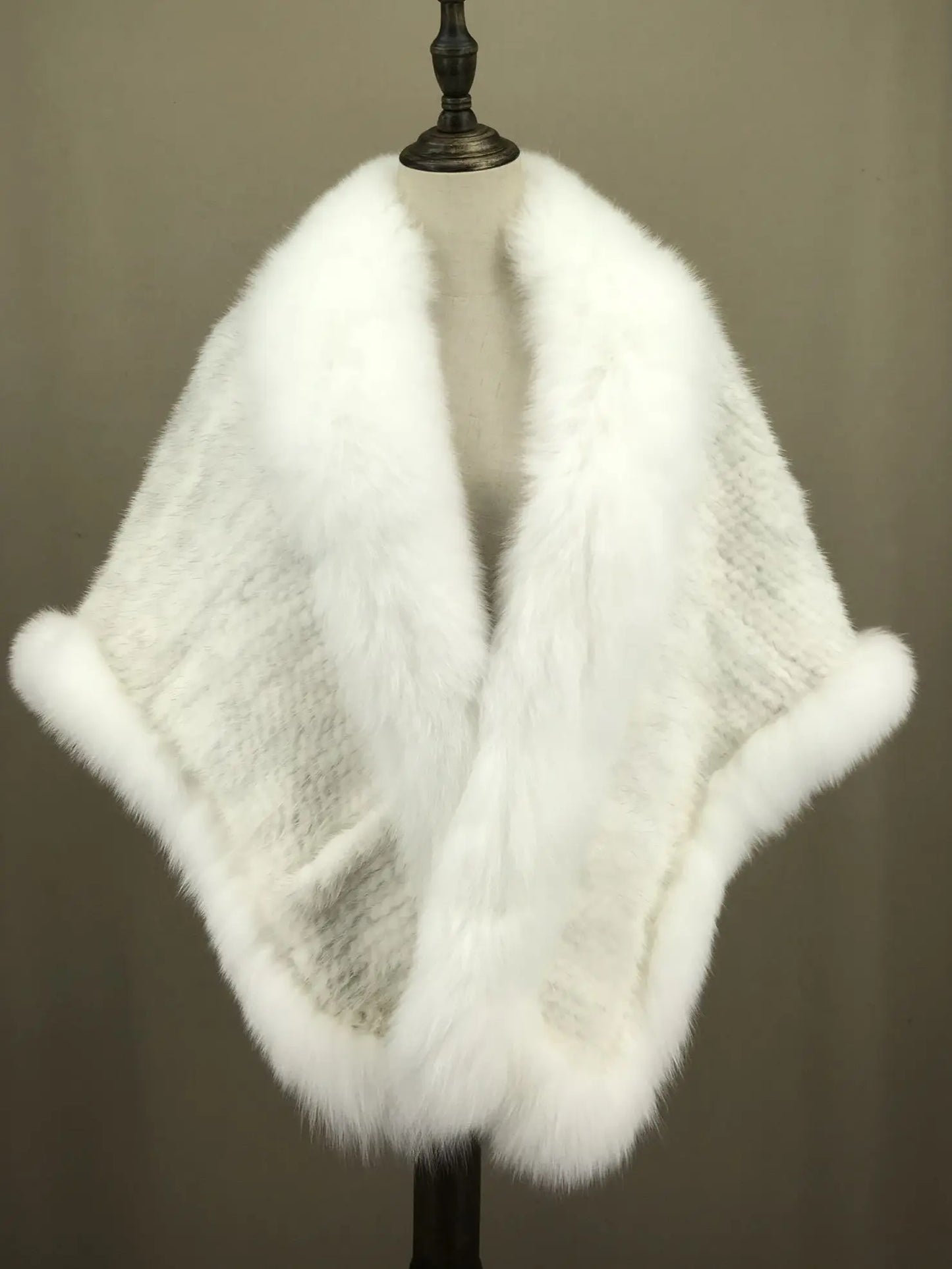 Xale de tricô de pele de vison real com gola de corte de pele de raposa, estola de capa frontal, xale branco coreano peludo luxuoso, inverno