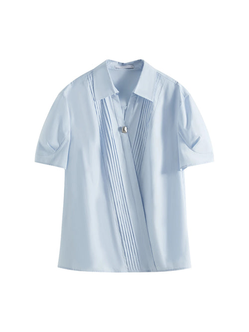Fsle estilo minimalista cor sólida com decote em v camisa de manga curta para mulher 2025 verão novo solto branco de manga curta topo 25fs12213