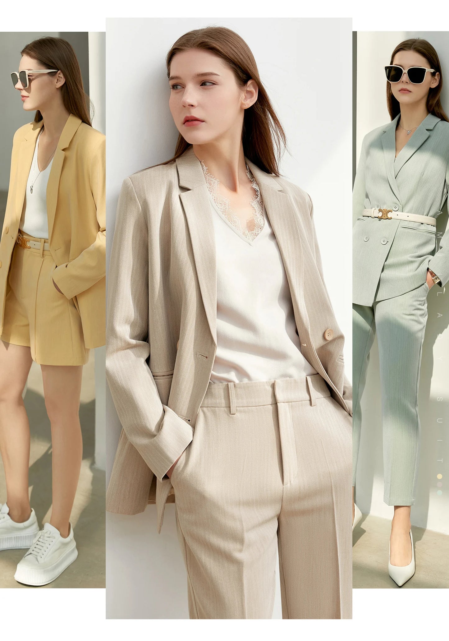 Amii minimalismo primavera terno escritório senhora blazer conjunto feminino rendas vneck tanques de cintura alta calças femininas shorts outfits 12060909