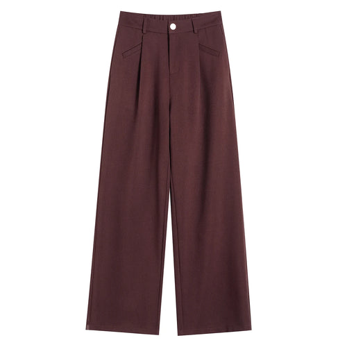Seoulish-Calça de perna larga feminina, calça feminina elegante, monocromática, casual, solta, escritório, comprimento total, coreano, botão, Novo, Outono, 2022