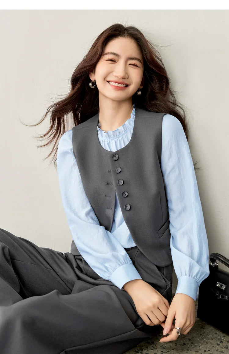 Sentubila terno feminino 3 peças jaqueta formal colete calças feminino conjunto de trabalho de negócios plissado pulôver blazer conjunto 153za1930