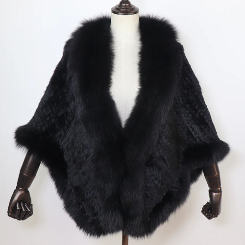 100% de piel de conejo auténtica para mujer, bufanda con cuello de piel de zorro, Poncho de piel de conejo tejido cálido para invierno, accesorios de moda para fiesta para niñas