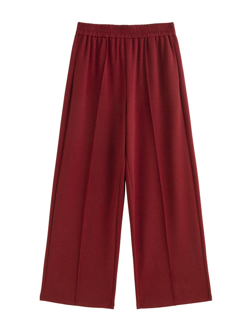 Dushu mulheres calça vermelha casual esporte estilo feminino outono grosso calças compridas bege cintura elástica calças retas para mulher 24ds83048