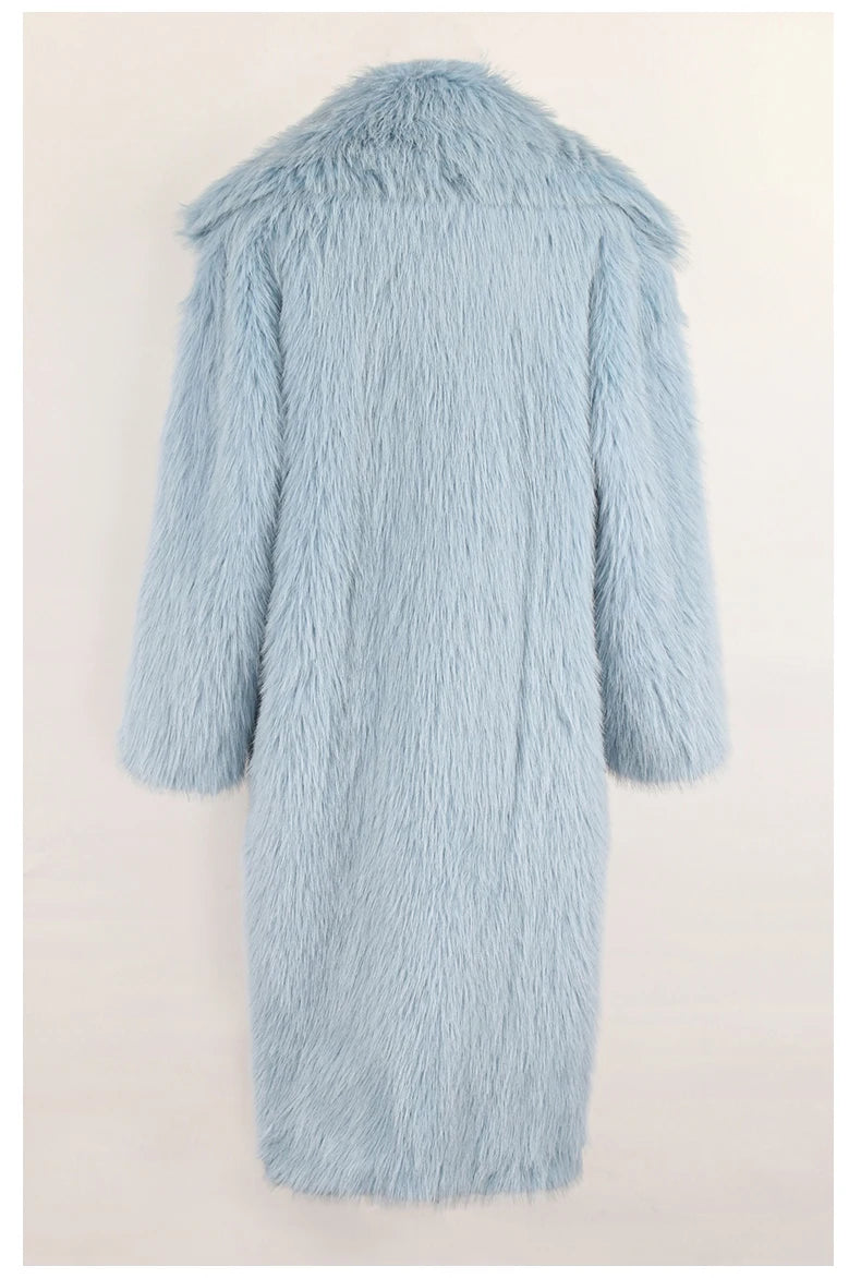 Lautaro inverno longo oversized rosa grosso quente macio desgrenhado fofo casaco de pele do falso feminino bolsos lapela solto doce bonito moda 2022