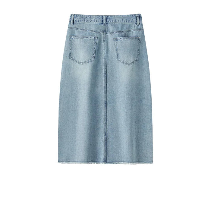 Semir-Saia jeans feminina, fenda alta, design de corte reto, nova chegada, verão, 2022