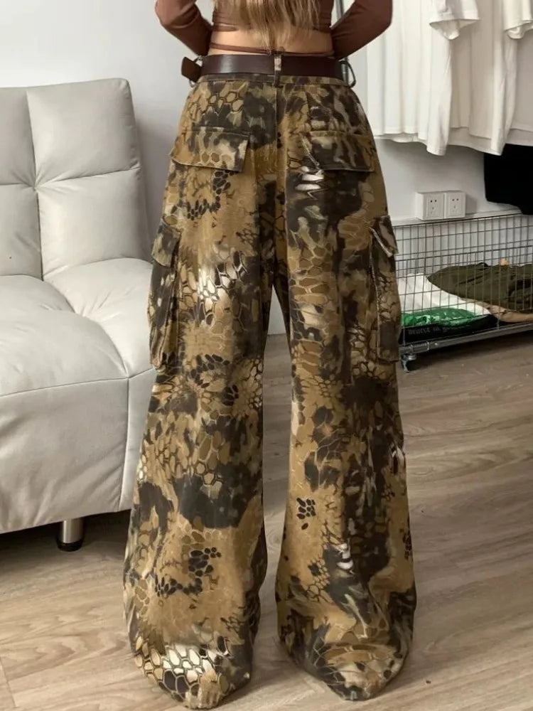 Feminino casual retro comprimento total baggy emo denim calças harajuku solto ajuste jeans impressão geométrica cintura alta y2k 2000s calças