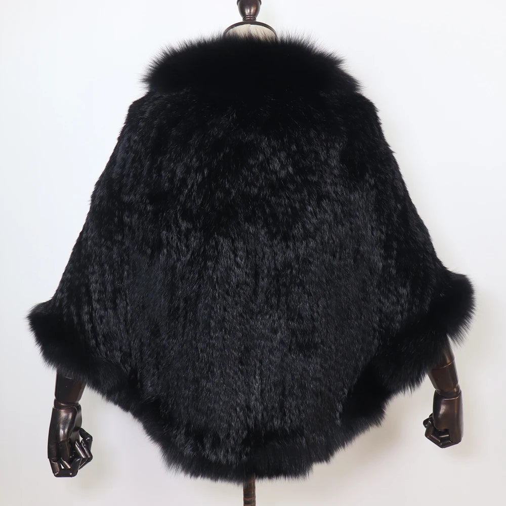 100% de piel de conejo auténtica para mujer, bufanda con cuello de piel de zorro, Poncho de piel de conejo tejido cálido para invierno, accesorios de moda para fiesta para niñas