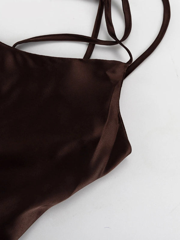 Clacive moda solta marrom cetim vestidos femininos 2025 verão cinta sem mangas até o chão vestido sexy sem costas vestido feminino