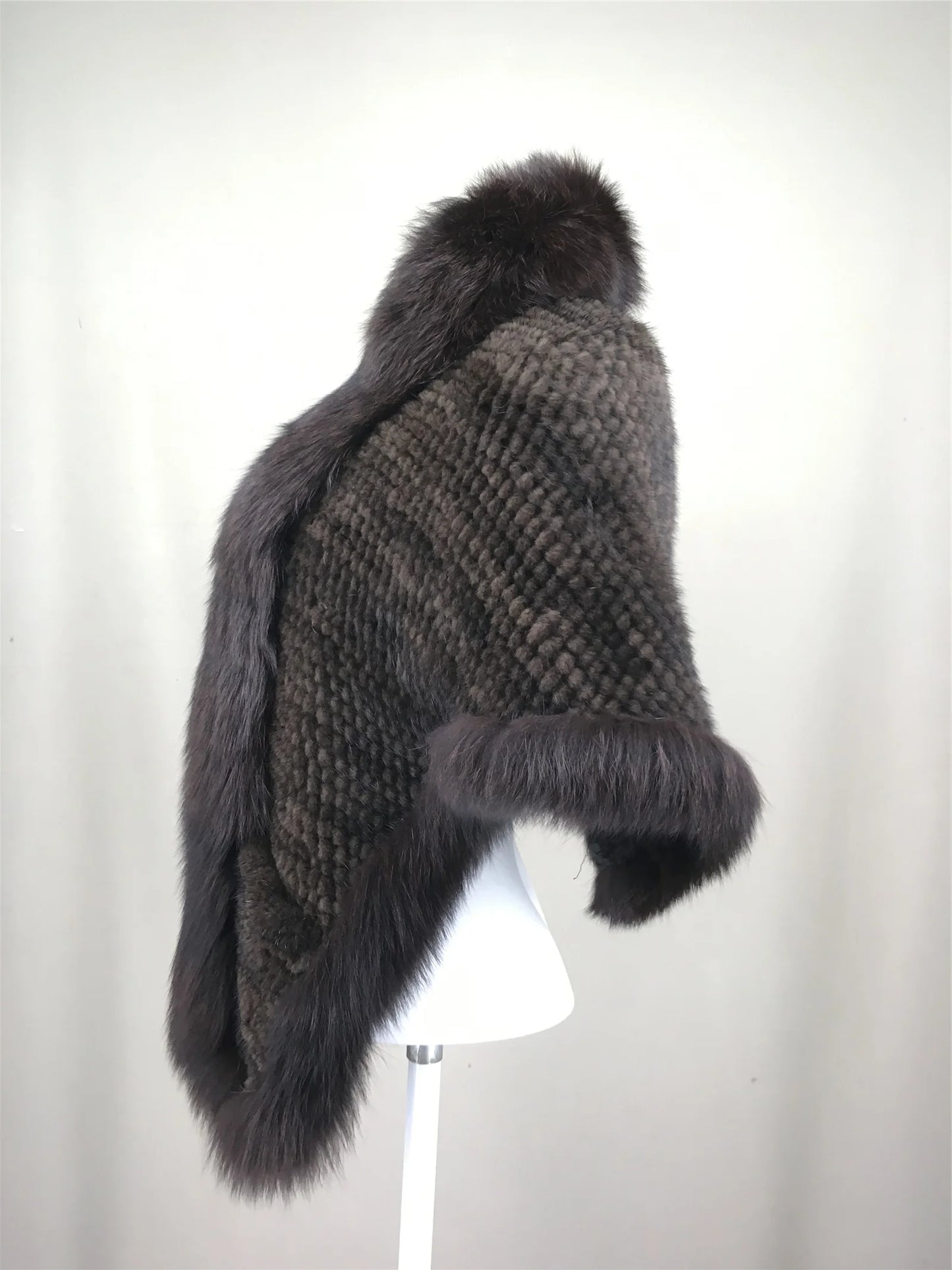 Xale de tricô de pele de vison real com gola de corte de pele de raposa, estola de capa frontal, xale branco coreano peludo luxuoso, inverno