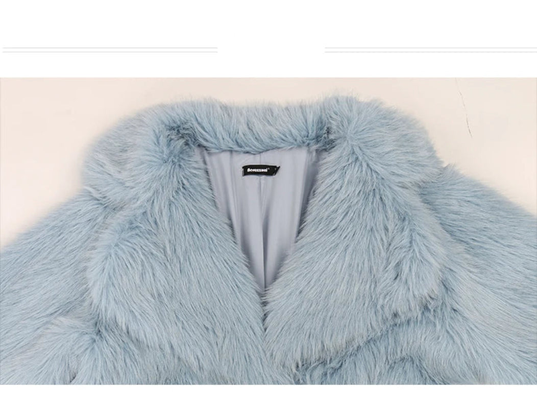 Lautaro inverno longo oversized rosa grosso quente macio desgrenhado fofo casaco de pele do falso feminino bolsos lapela solto doce bonito moda 2022