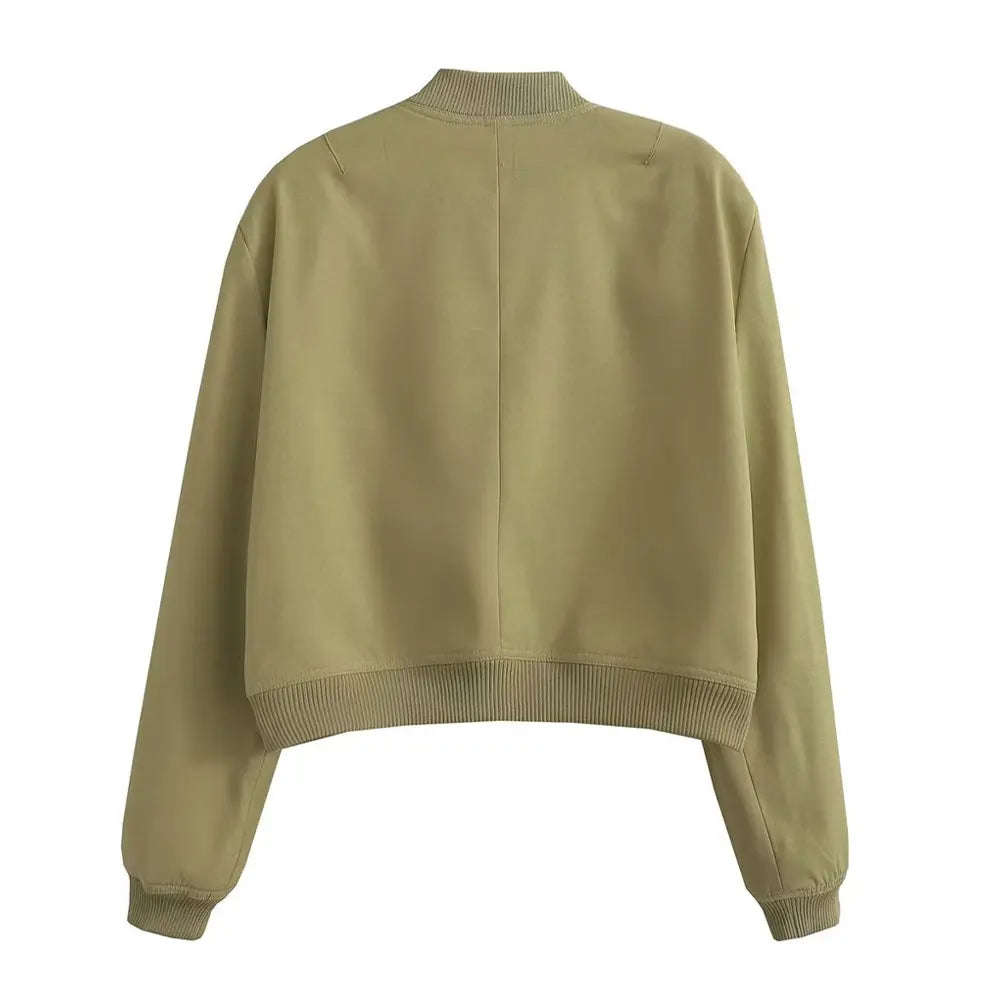 Trza moda feminina com bolsos jaqueta bomber casacos vintage manga longa botão frontal casual feminino outerwear chiques topos