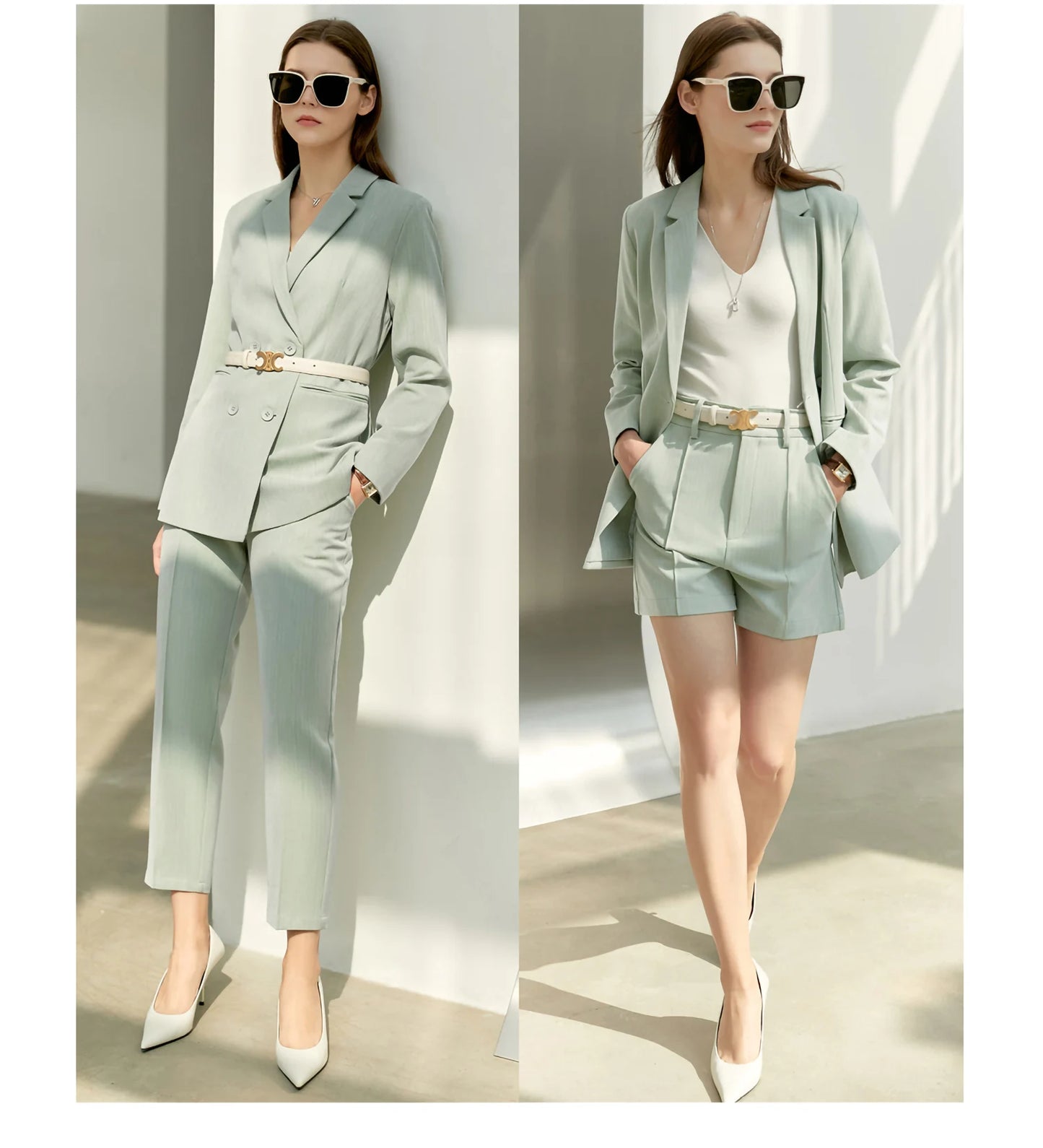 Amii minimalismo primavera terno escritório senhora blazer conjunto feminino rendas vneck tanques de cintura alta calças femininas shorts outfits 12060909