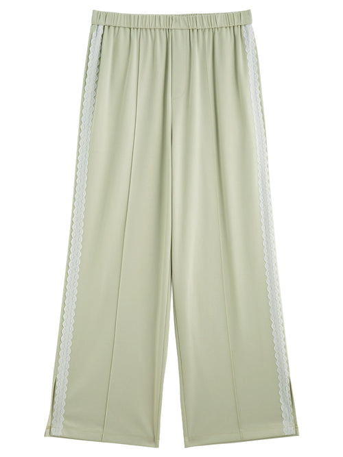 DUSHU 2025 Calça feminina de acetato com acabamento em renda de verão – perna reta e design chique de escritório com tecido respirável