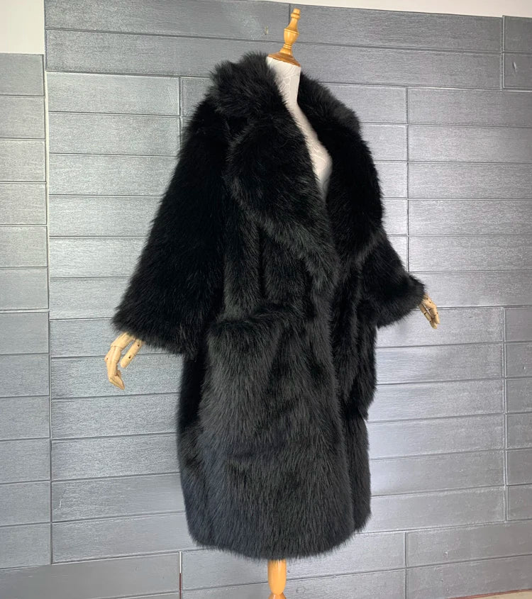 Lautaro inverno longo oversized rosa grosso quente macio desgrenhado fofo casaco de pele do falso feminino bolsos lapela solto doce bonito moda 2022